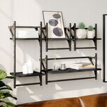 4-delige Wandschappenset met stangen bewerkt hout zwart 4-delige Wandschappenset met stangen bewerkt hout zwart