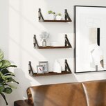 3-delige Wandschappenset bewerkt hout bruin eikenkleur 3-delige Wandschappenset bewerkt hout bruin eikenkleur