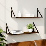 Wandschappen 2 st 80x25x25,5 cm bewerkt hout bruin eikenkleur Wandschappen 2 st 80x25x25,5 cm bewerkt hout bruin eikenkleur