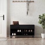 Schoenenbank 102x35x55 cm bewerkt hout zwart Schoenenbank 102x35x55 cm bewerkt hout zwart