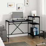 Bureau met schappen 135x50x90 cm bewerkt hout en ijzer zwart Bureau met schappen 135x50x90 cm bewerkt hout en ijzer zwart