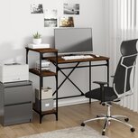 Bureau met schappen 105x50x90 bewerkt hout en ijzer bruineiken Bureau met schappen 105x50x90 bewerkt hout en ijzer bruineiken