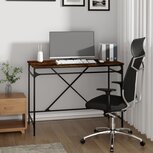 Bureau 100x50x75 cm bewerkt hout en ijzer gerookt eikenkleurig Bureau 100x50x75 cm bewerkt hout en ijzer gerookt eikenkleurig