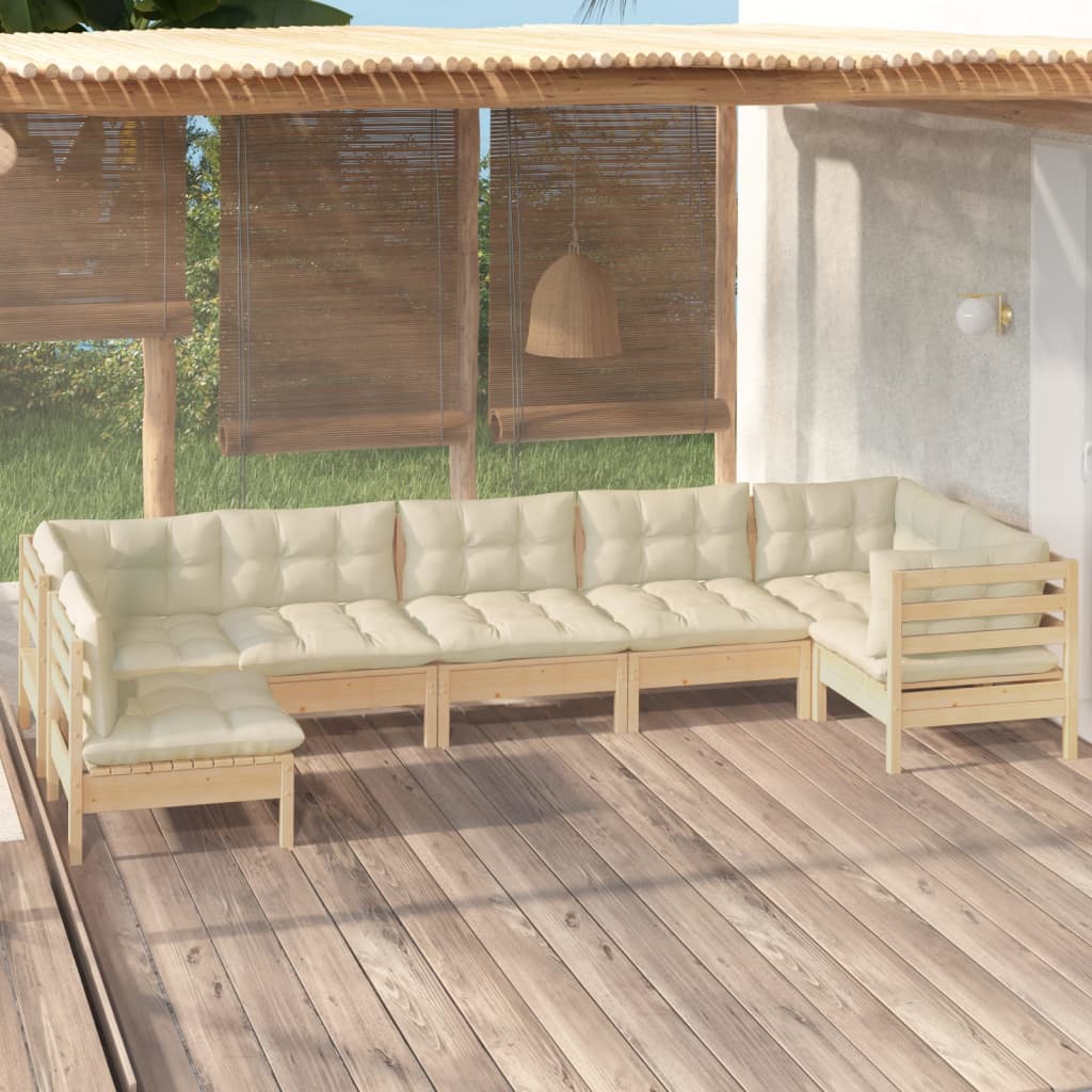 VidaXL 7-delige Loungeset met crèmekleurige kussens grenenhout