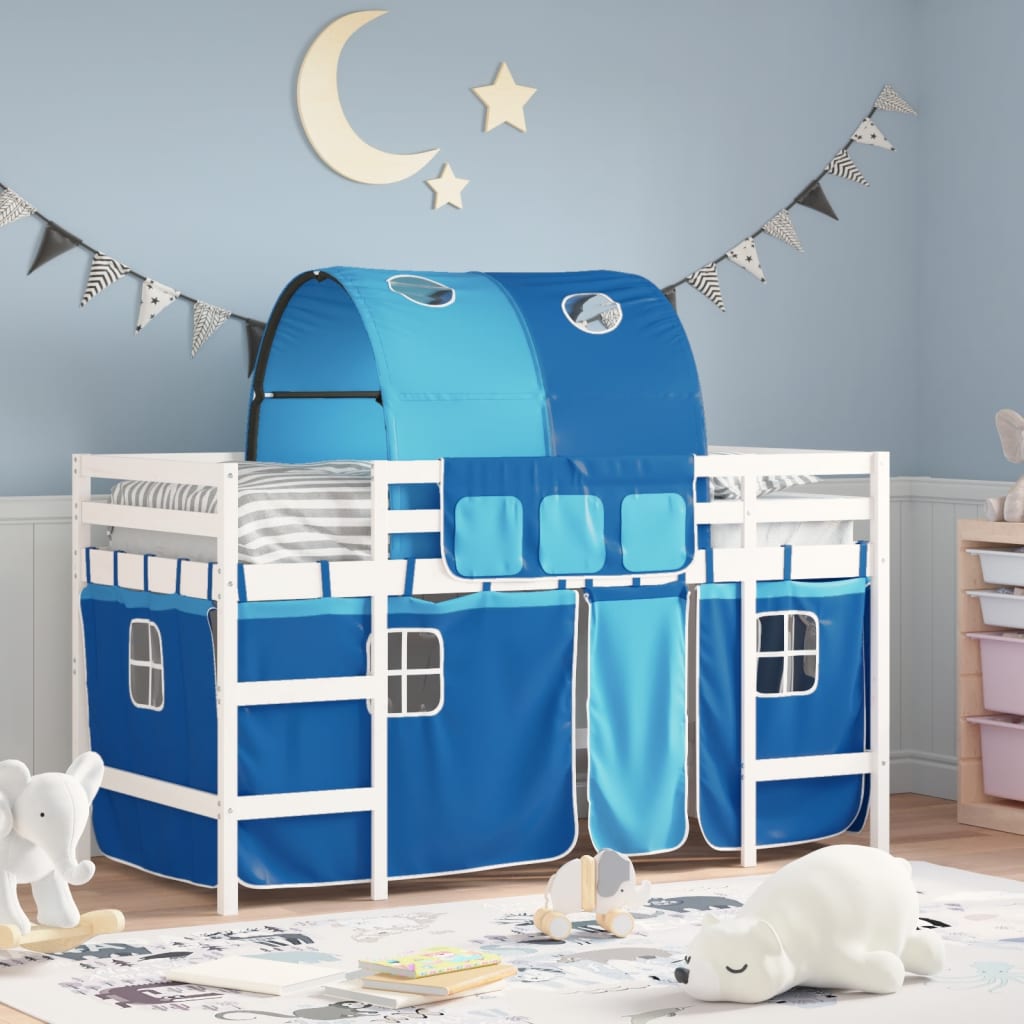 VidaXL Kinderhoogslaper met tunnel 80x200 cm massief grenenhout blauw