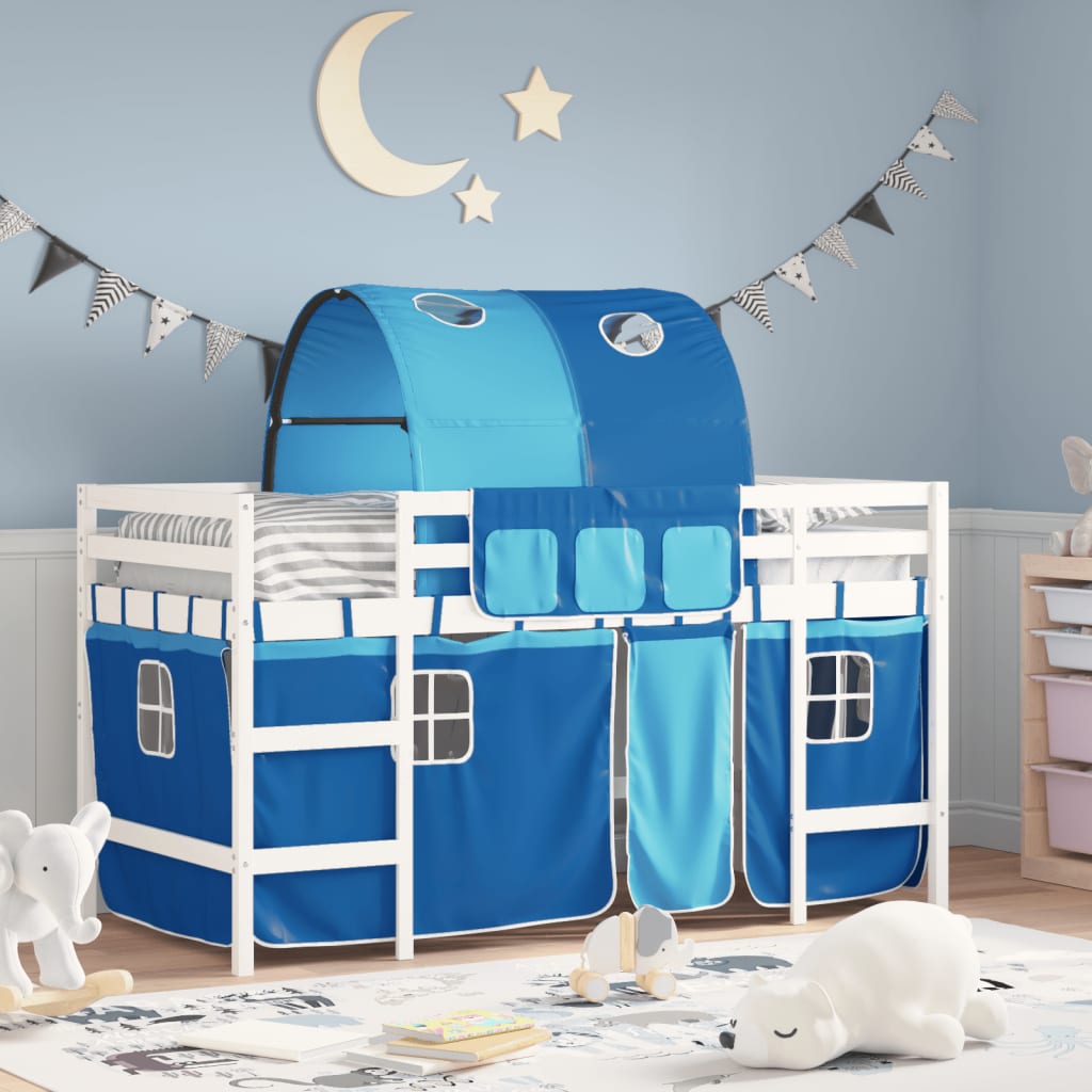 VidaXL Kinderhoogslaper met tunnel 90x200 cm massief grenenhout blauw