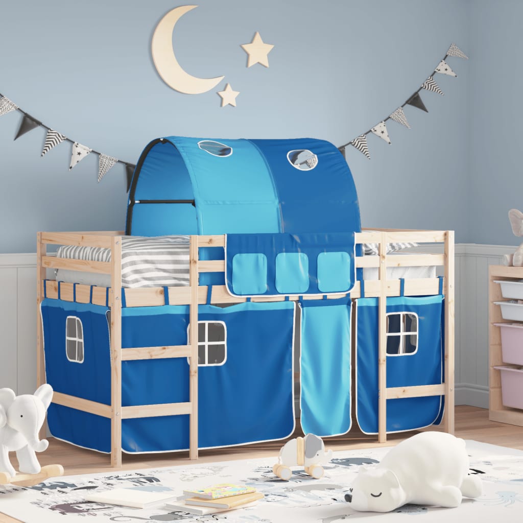 VidaXL Kinderhoogslaper met tunnel 90x190 cm massief grenenhout blauw