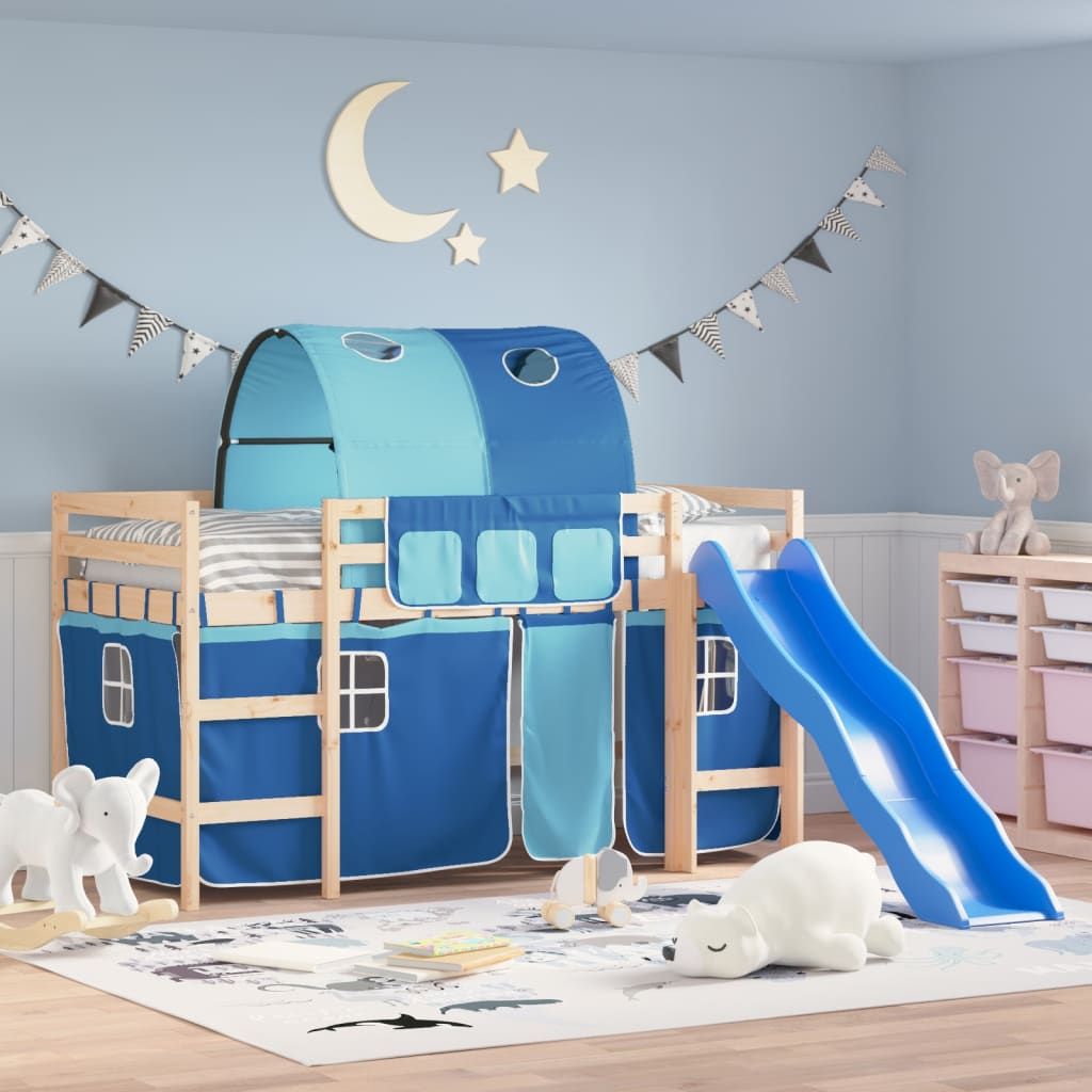 VidaXL Kinderhoogslaper met tunnel 80x200 cm massief grenenhout blauw