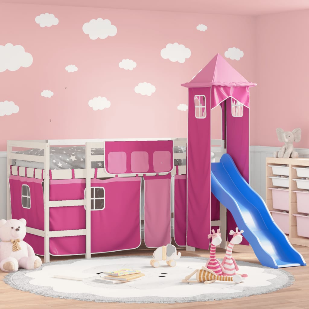 VidaXL Kinderhoogslaper met toren 80x200 cm massief grenenhout roze