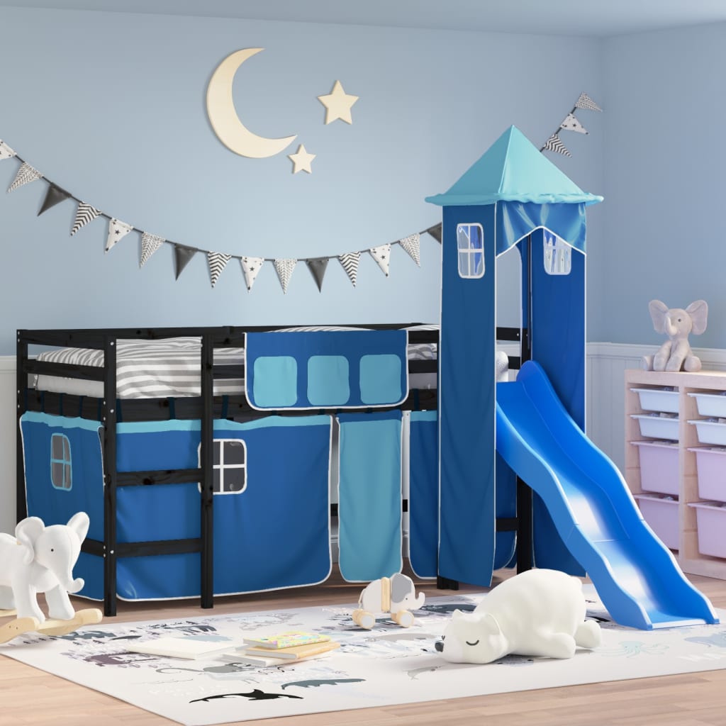 VidaXL Kinderhoogslaper met toren 80x200 cm massief grenenhout blauw
