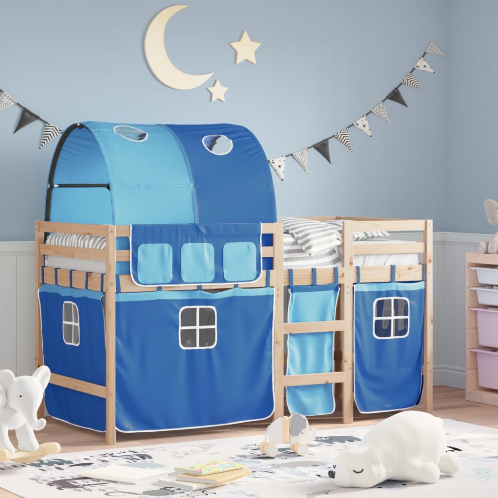 VidaXL Kinderhoogslaper met tunnel 80x200 cm massief grenenhout blauw