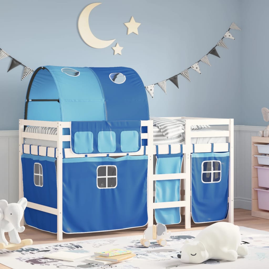 VidaXL Kinderhoogslaper met tunnel 90x190 cm massief grenenhout blauw