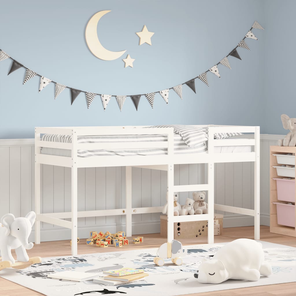 VidaXL Kinderhoogslaper met ladder 90x200 cm massief grenenhout wit