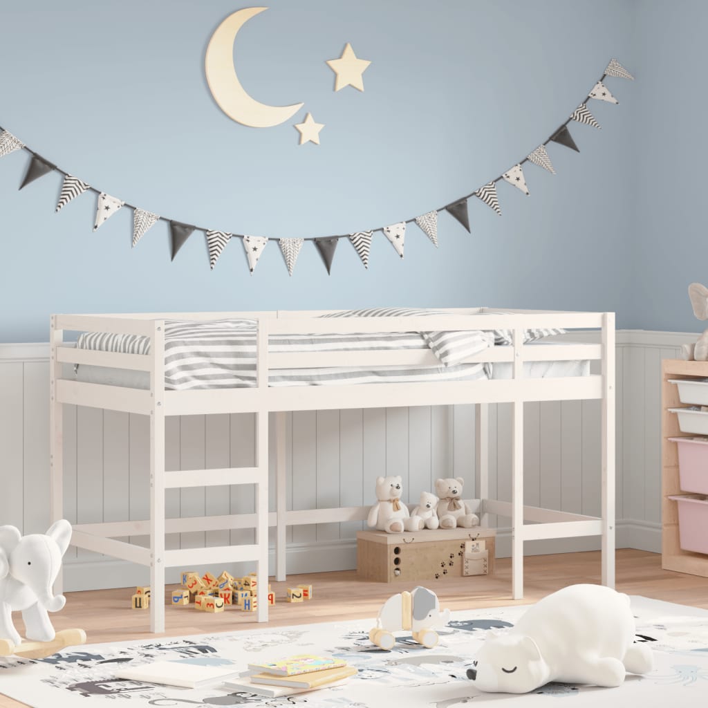 VidaXL Kinderhoogslaper met ladder 80x200 cm massief grenenhout wit