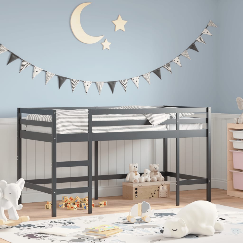 VidaXL Kinderhoogslaper met ladder 90x200 cm massief grenenhout zwart