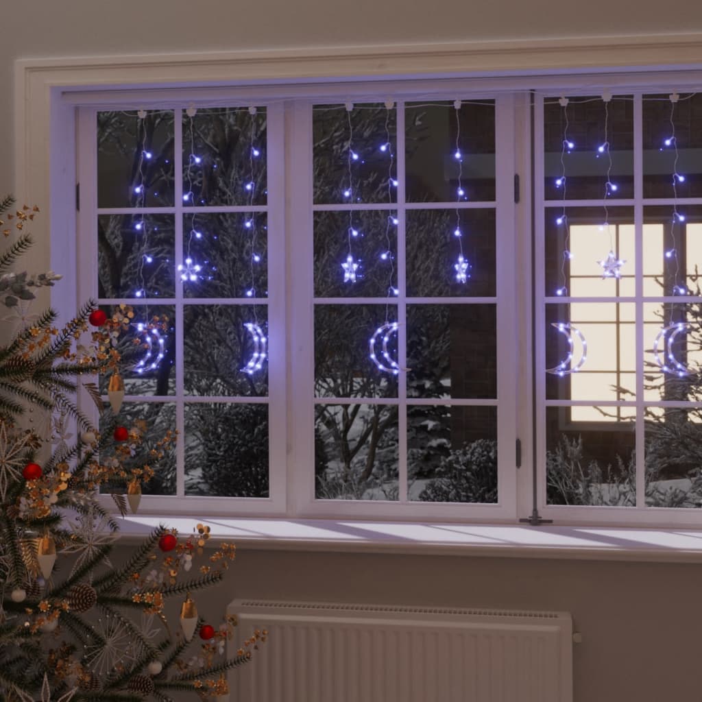 VidaXL Lichtslinger ster en maan afstandsbediening 138 LED's blauw