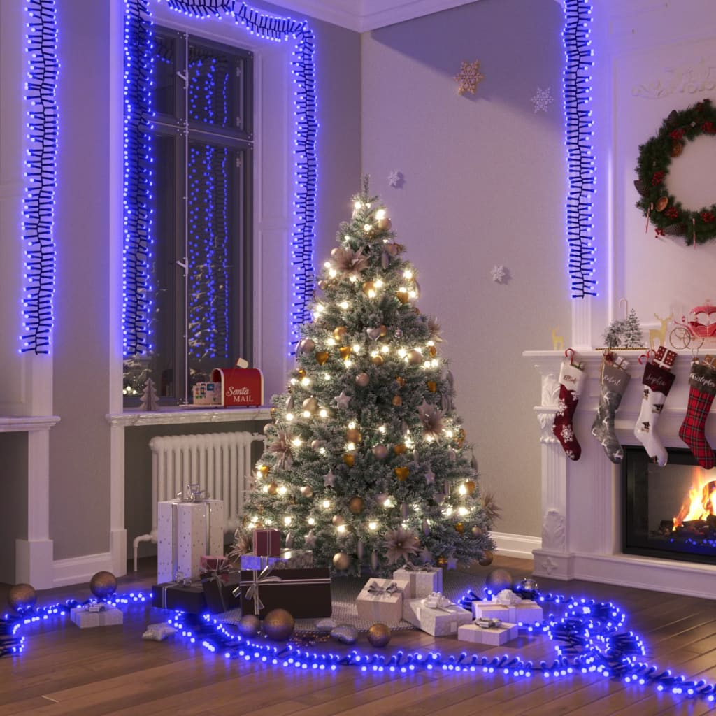 VidaXL Lichtslinger cluster met 1000 LED's blauw 11 m PVC