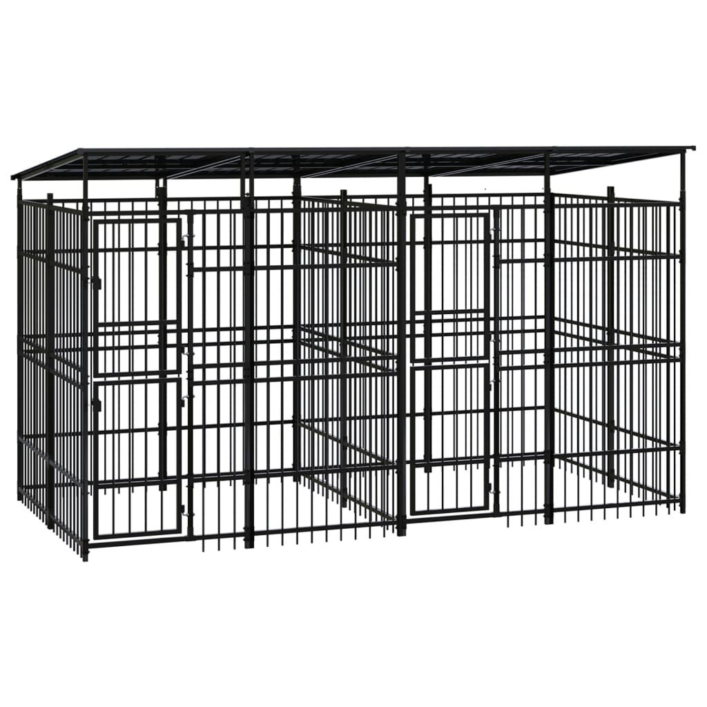 VidaXL Hondenkennel met dak 7,37 m² staal