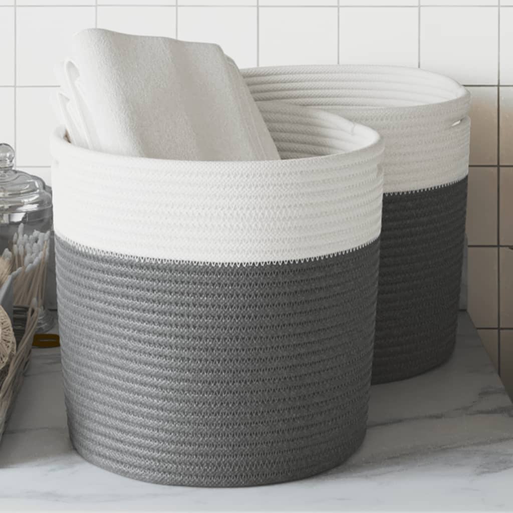 VidaXL Opbergmanden 2 st Ø 28x28 cm katoen grijs en wit