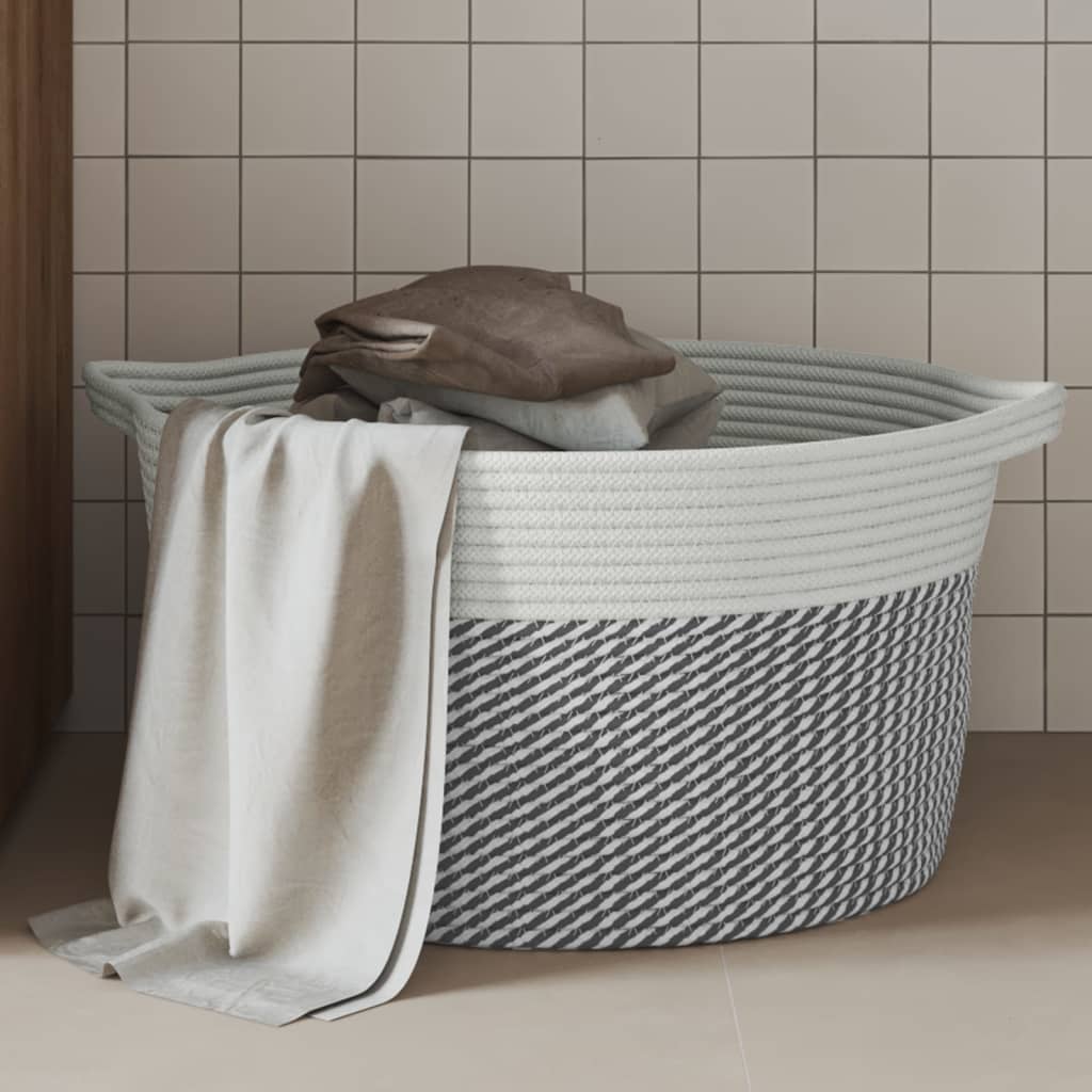 VidaXL Opbergmand Ø 40x25 cm katoen grijs en wit