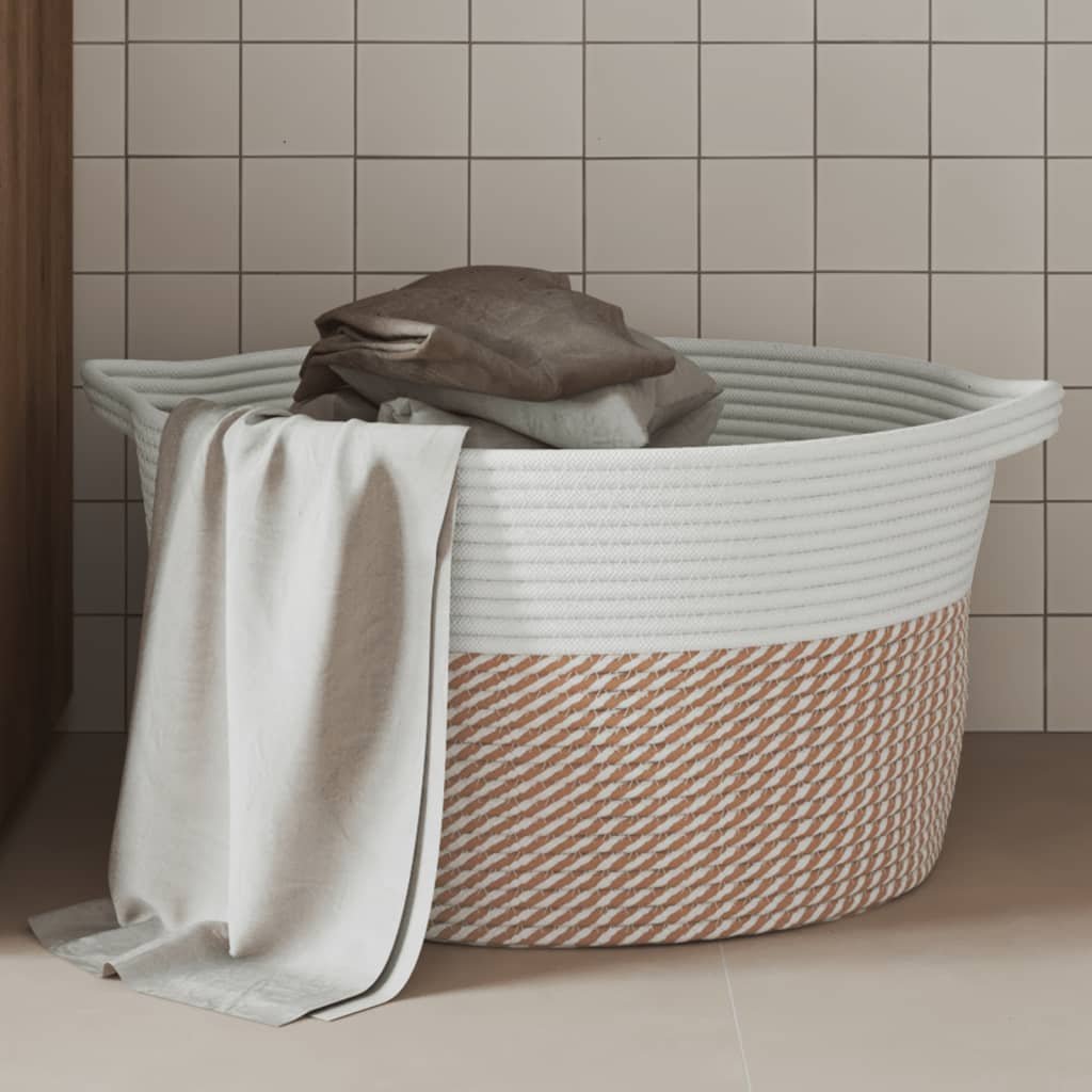 VidaXL Opbergmand Ø 40x25 cm katoen bruin en wit