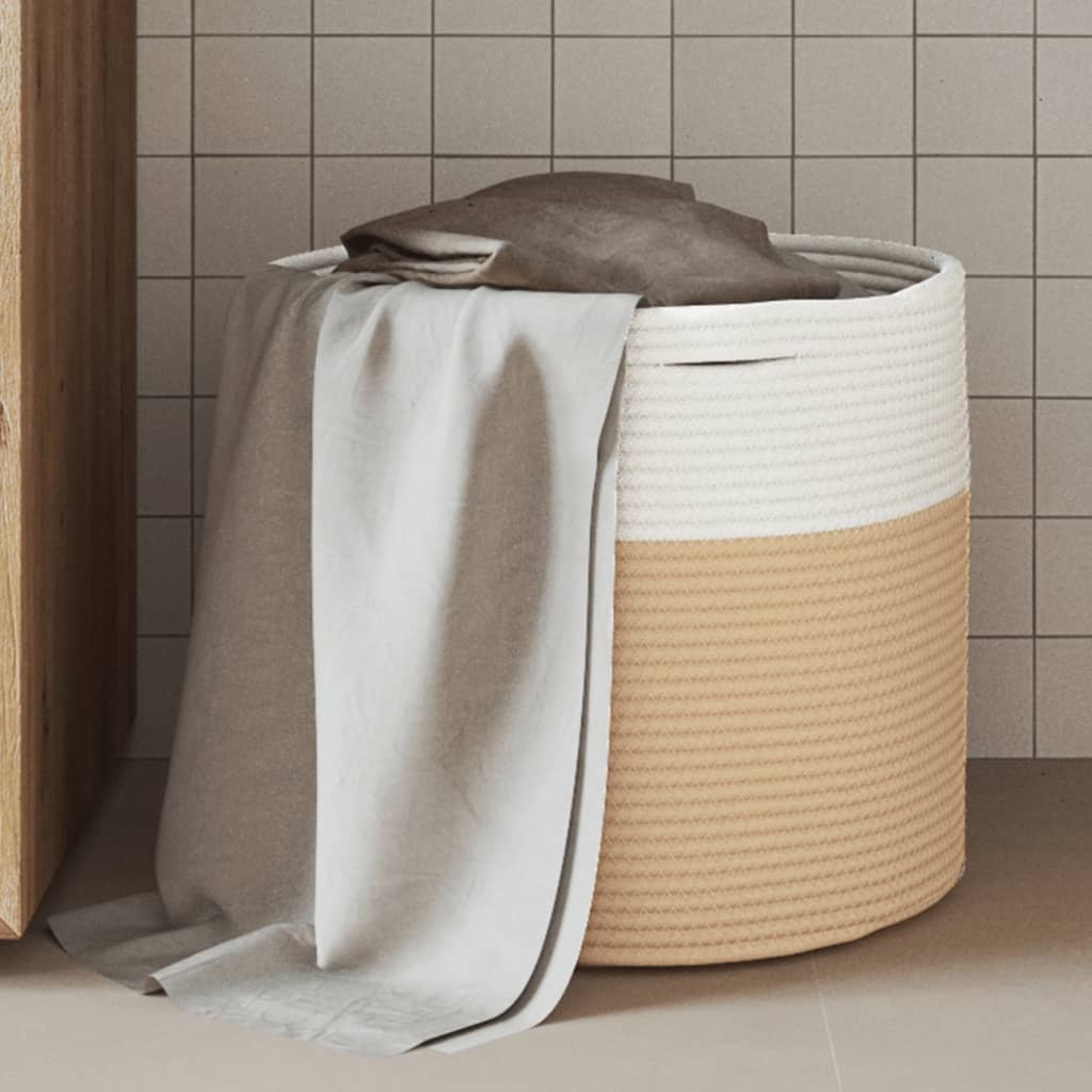 VidaXL Opbergmand Ø 40x35 cm katoen beige en wit