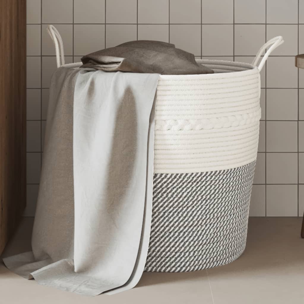 VidaXL Opbergmand Ø 43x38 cm katoen grijs en wit