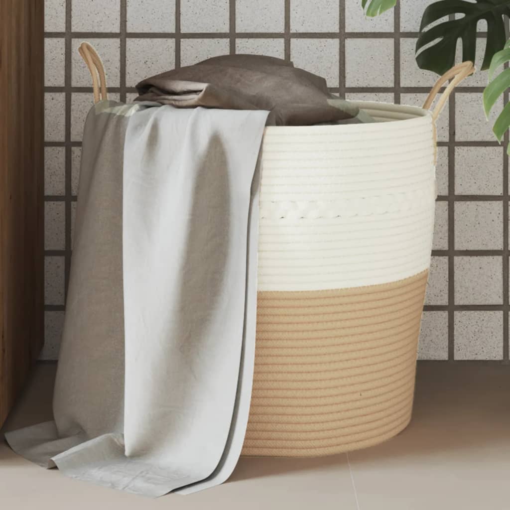 VidaXL Opbergmand Ø 43x38 cm katoen beige en wit