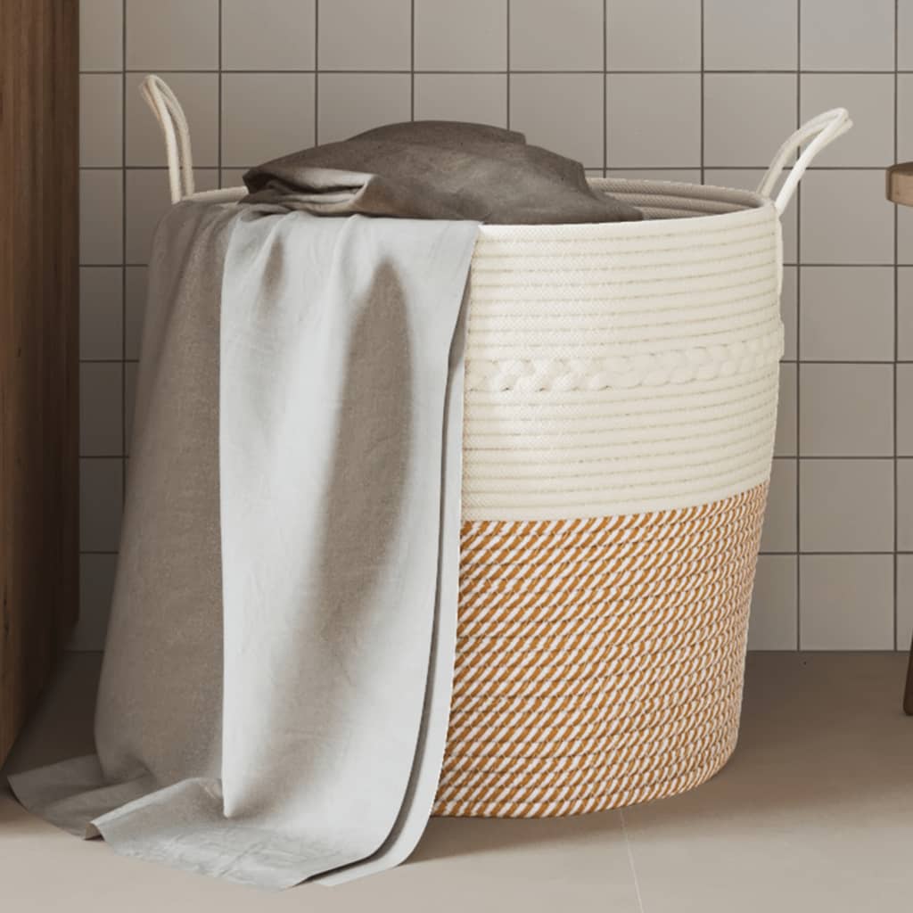 VidaXL Opbergmand Ø 43x38 cm katoen bruin en wit