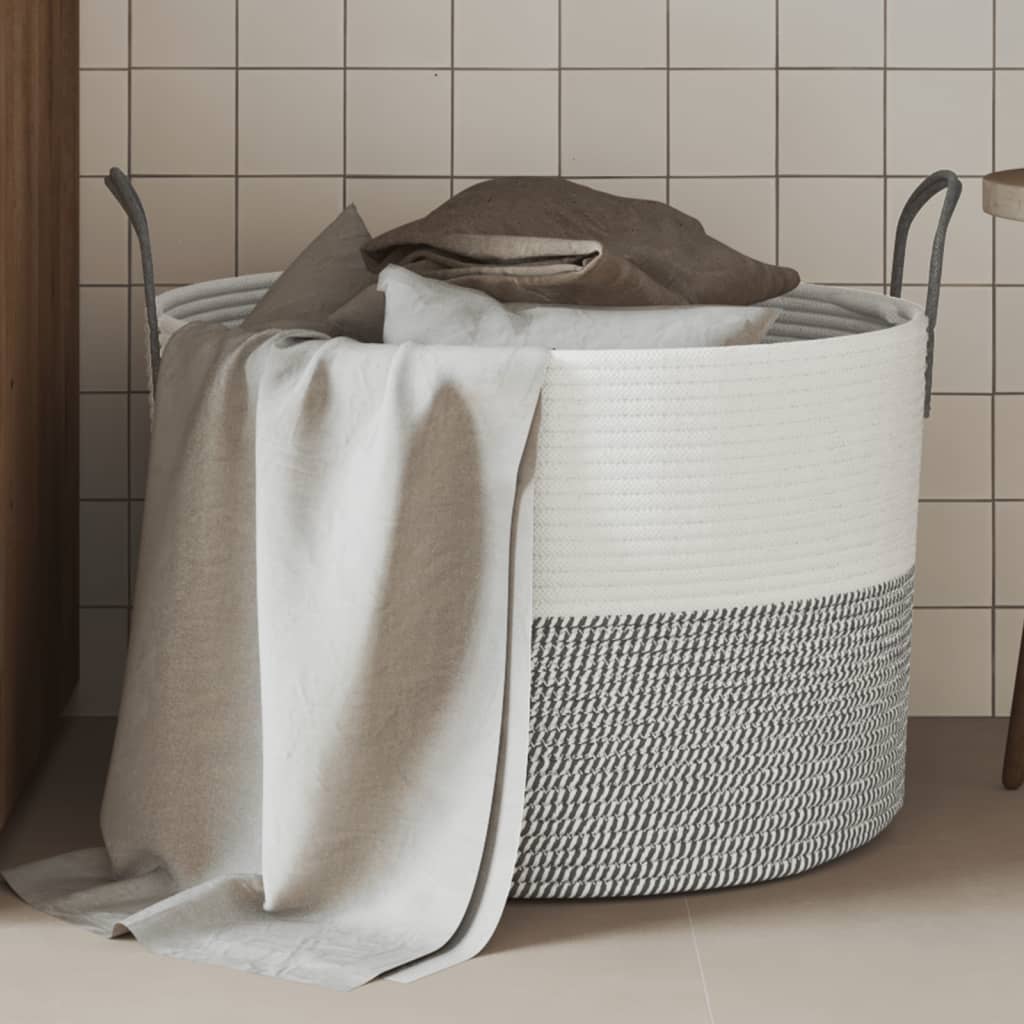 VidaXL Opbergmand Ø 51x33 cm katoen grijs en wit