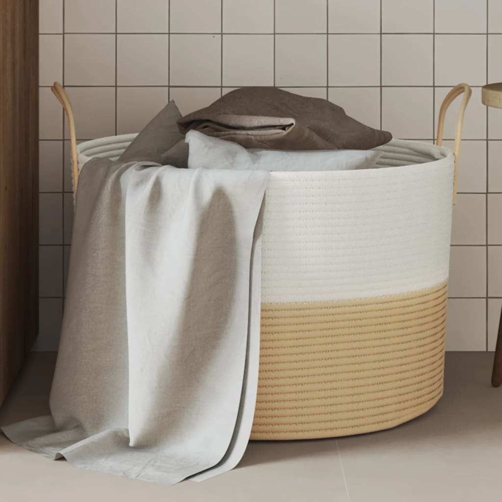 VidaXL Opbergmand Ø 51x33 cm katoen beige en wit