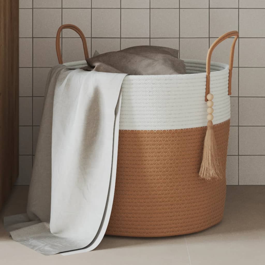 VidaXL Opbergmand Ø 40x35 cm katoen bruin en wit