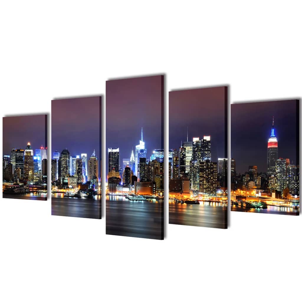VidaXL Canvas muurdruk set Kleurrijke New York skyline 100 x 50 cm