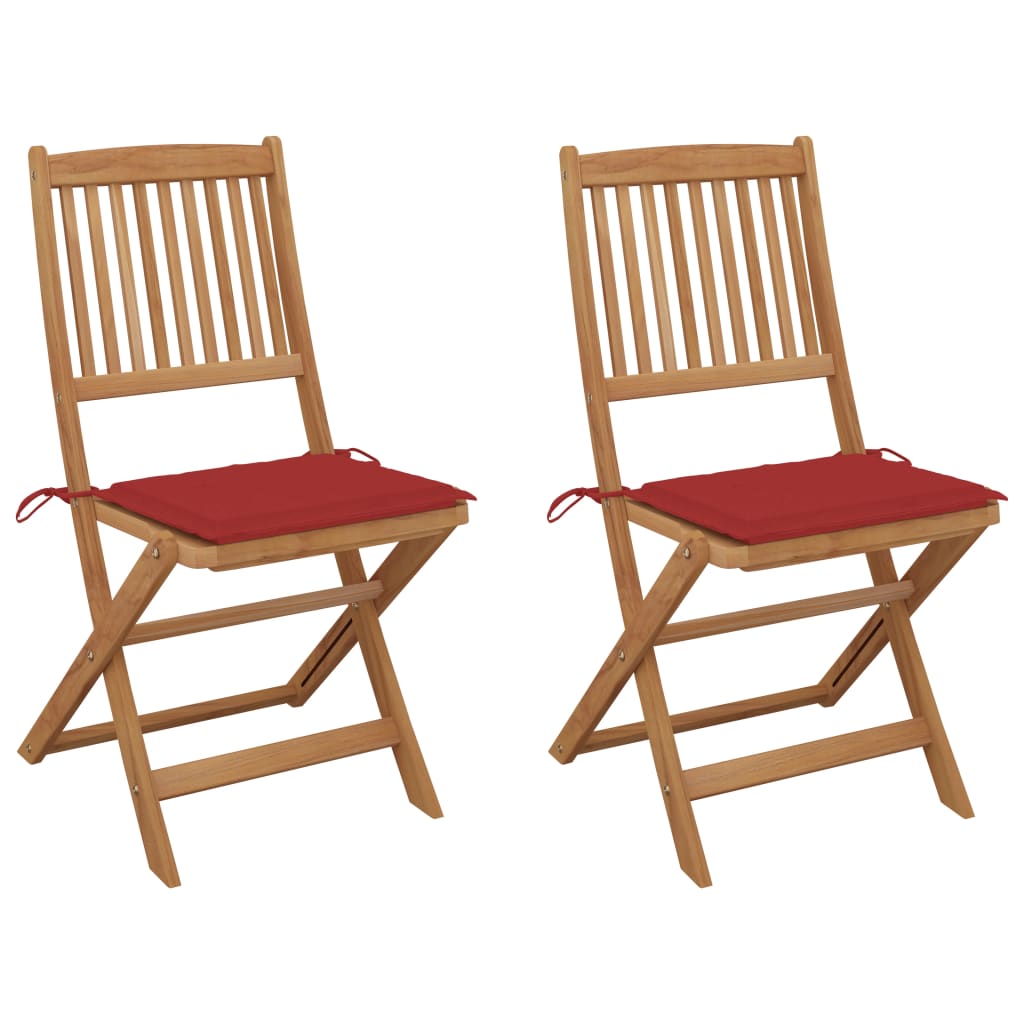 VidaXL Tuinstoelen 2 st inklapbaar met kussens massief acaciahout