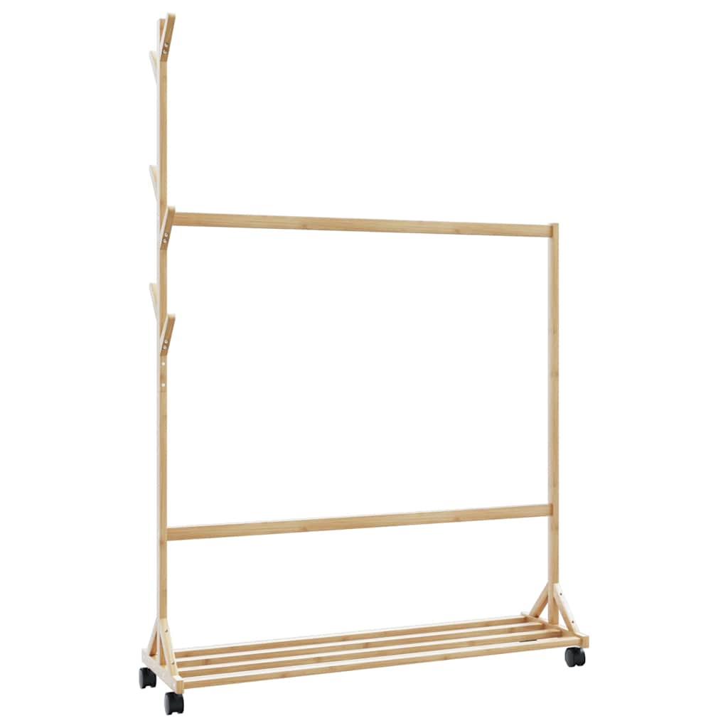 VidaXL Kledingrek met haken en wielen 100x35x157 cm bamboe