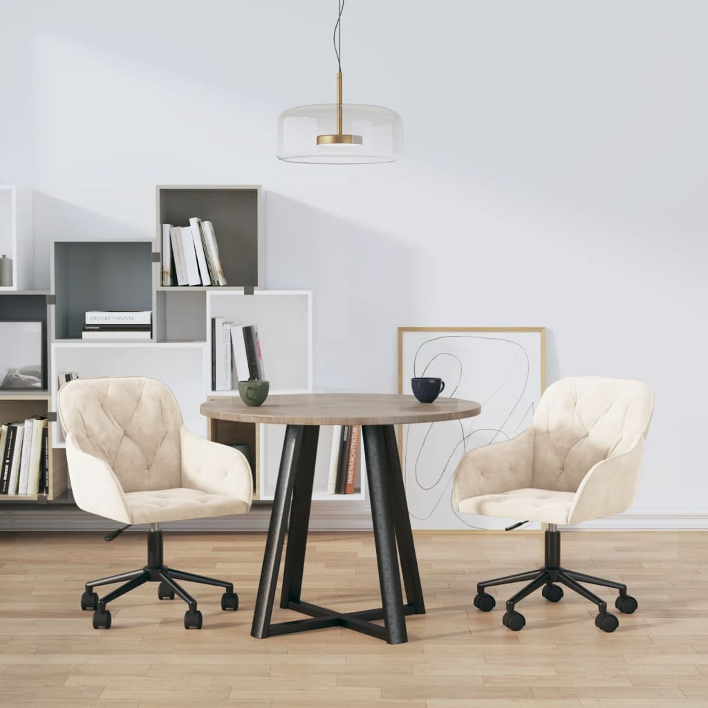 VidaXL Eetkamerstoelen draaibaar 2 st fluweel crèmekleurig