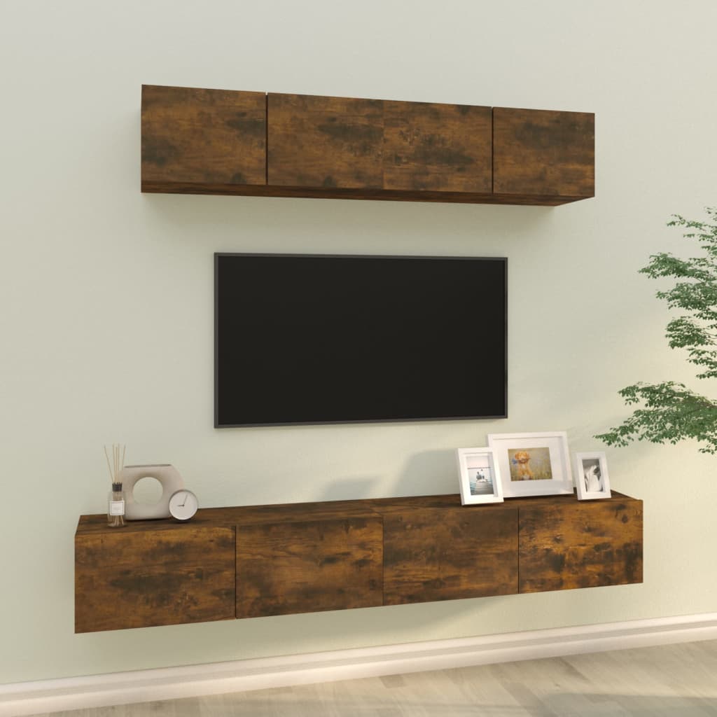 VidaXL 4-delige Tv-meubelset bewerkt hout gerookt eikenkleurig