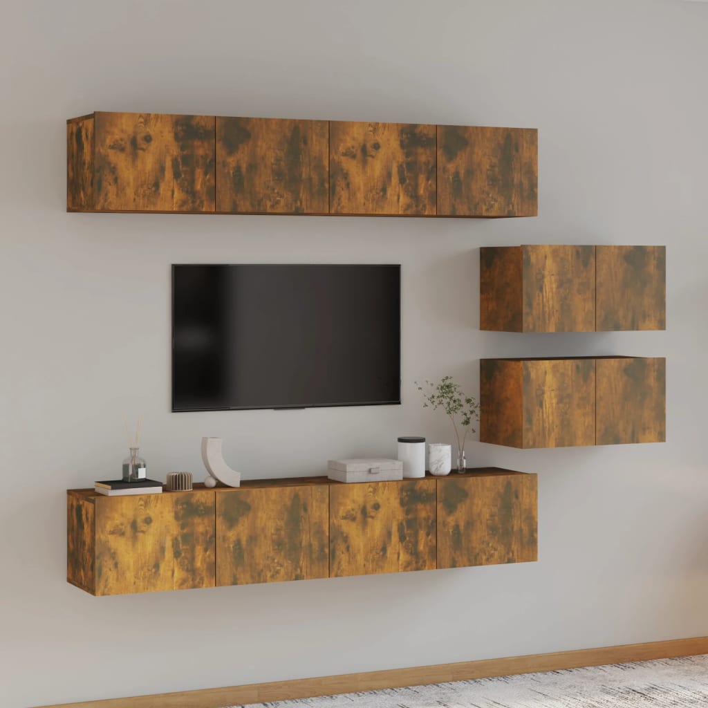 VidaXL 6-delige Tv-meubelset bewerkt hout gerookt eikenkleurig
