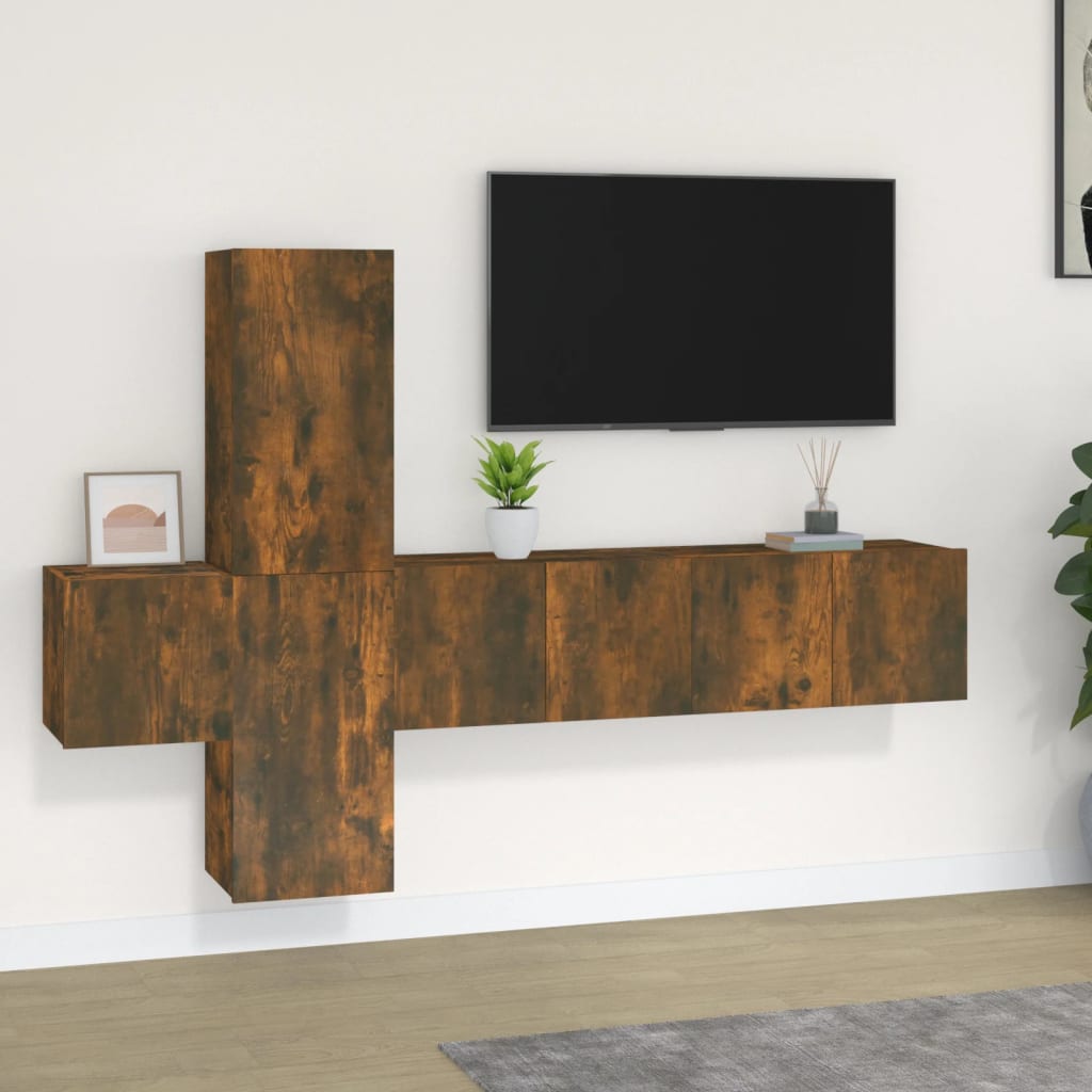 VidaXL 5-delige Tv-meubelset bewerkt hout gerookt eikenkleurig