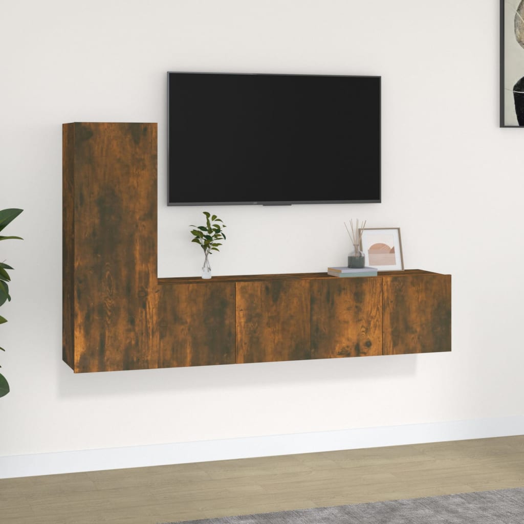 VidaXL 3-delige Tv-meubelset bewerkt hout gerookt eikenkleurig