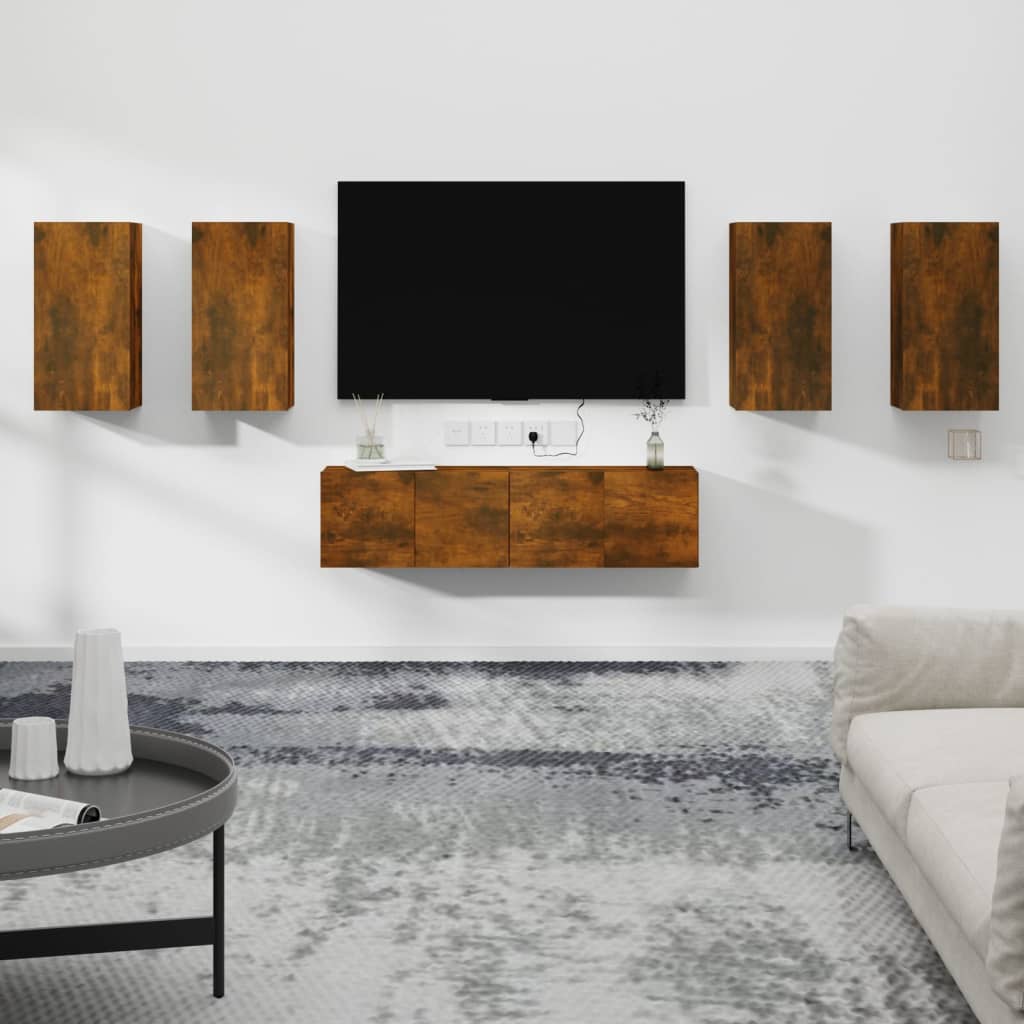 VidaXL 6-delige Tv-meubelset bewerkt hout gerookt eikenkleurig
