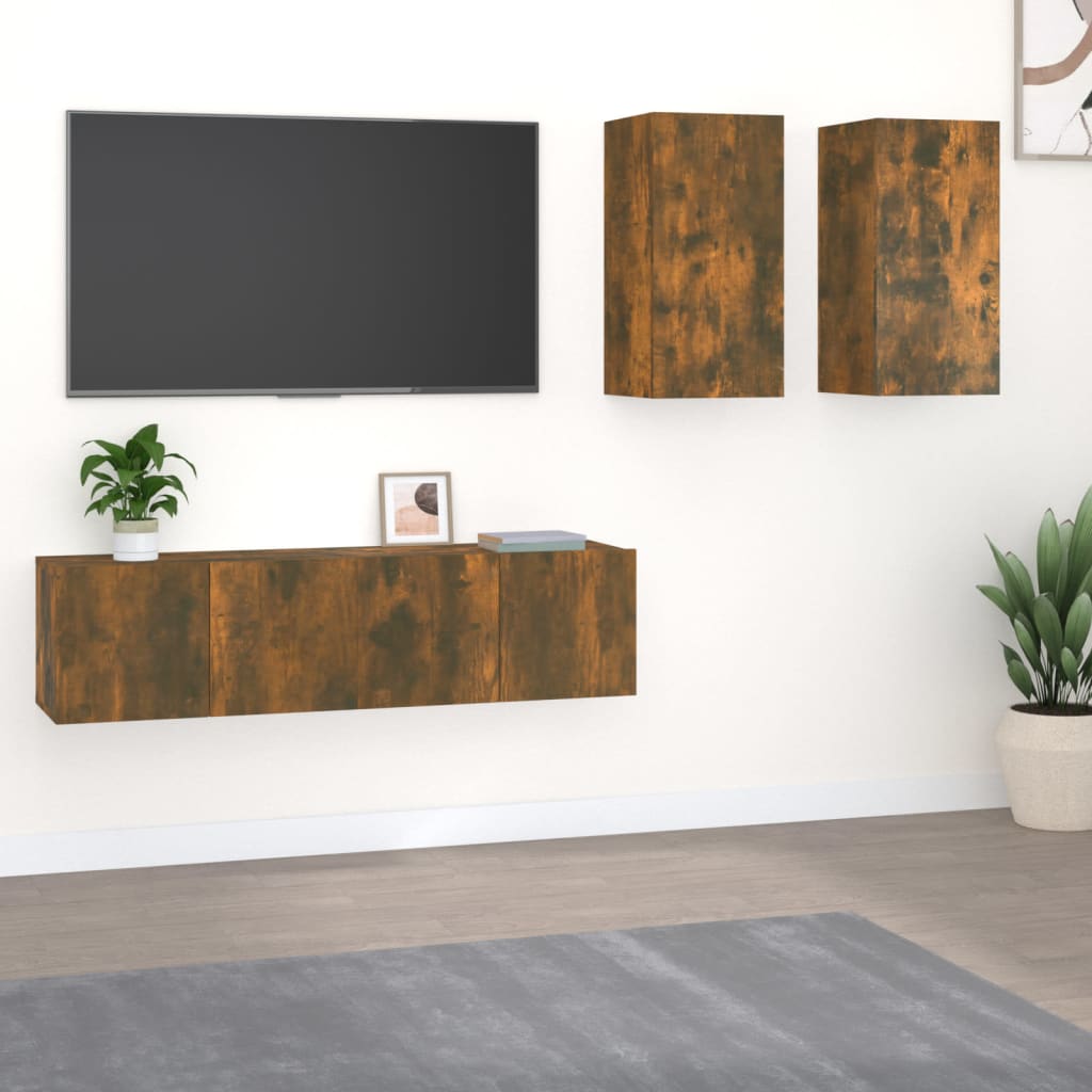 VidaXL 4-delige Tv-meubelset bewerkt hout gerookt eikenkleurig