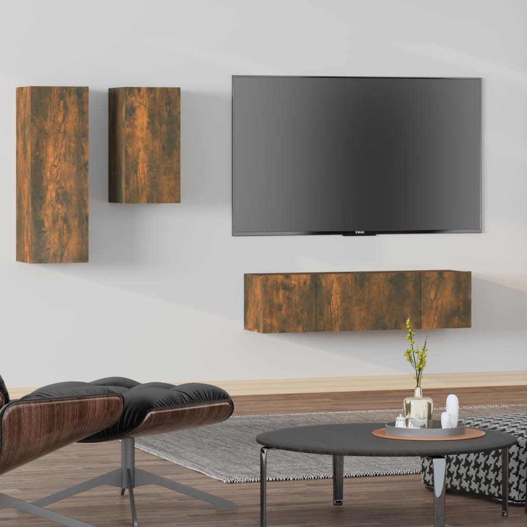 VidaXL 4-delige Tv-meubelset bewerkt hout gerookt eikenkleurig