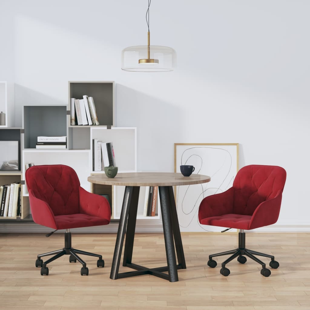 VidaXL Eetkamerstoelen draaibaar 2 st fluweel wijnrood