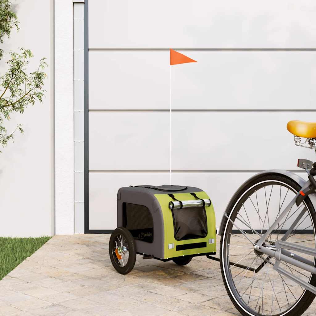 VidaXL Hondenfietstrailer oxford stof en ijzer groen en grijs