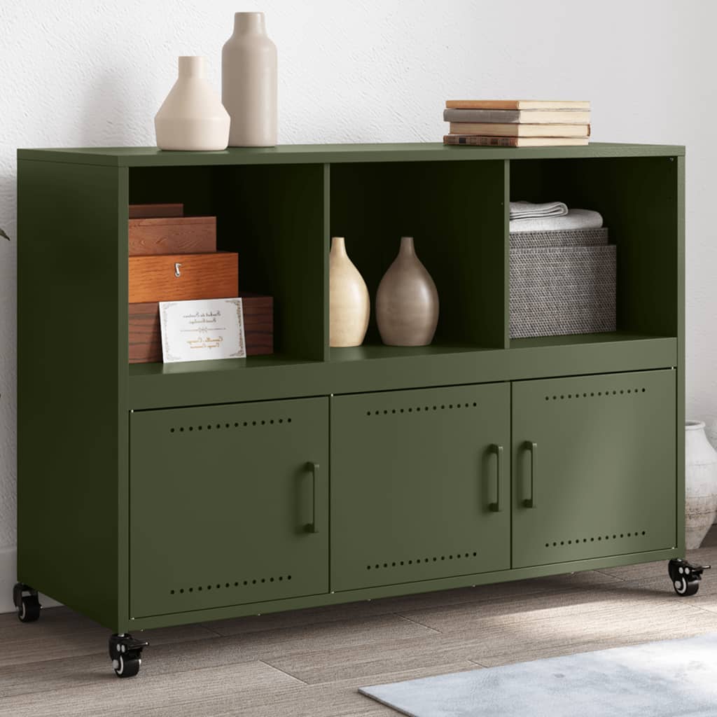 VidaXL Dressoir 100,5x39x72 cm staal olijfgroen