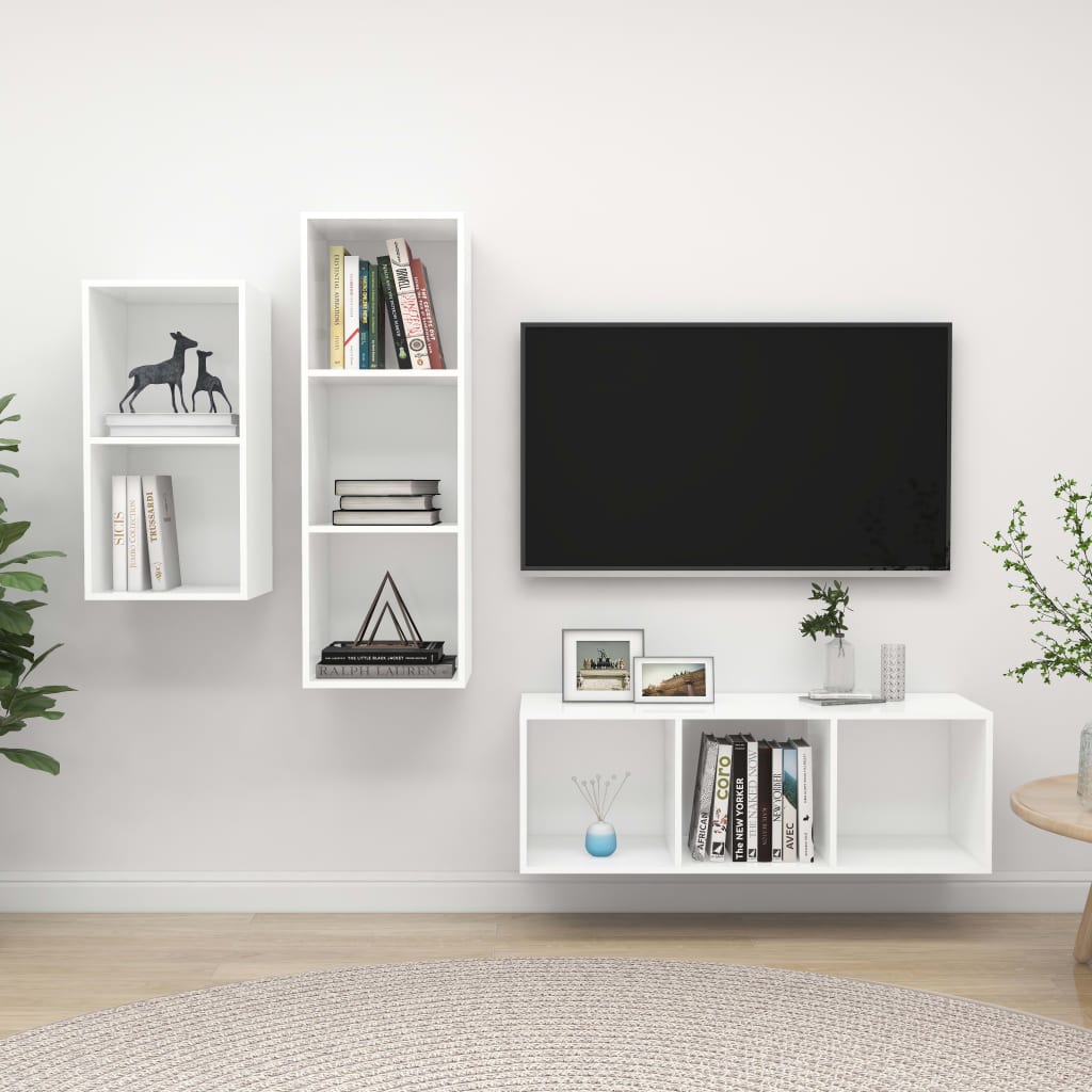 VidaXL 3-delige Tv-meubelset spaanplaat wit