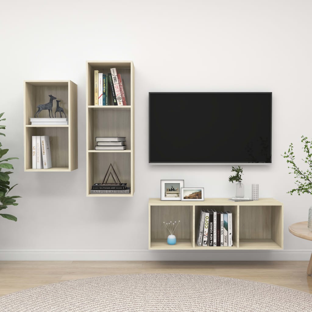 VidaXL 3-delige Tv-meubelset bewerkt hout sonoma eikenkleurig