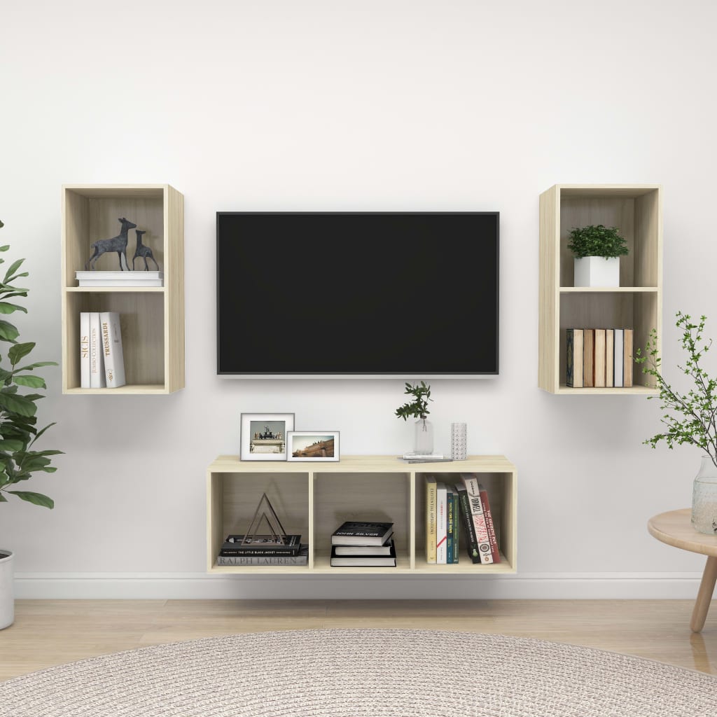 VidaXL 3-delige Tv-meubelset spaanplaat sonoma eikenkleurig