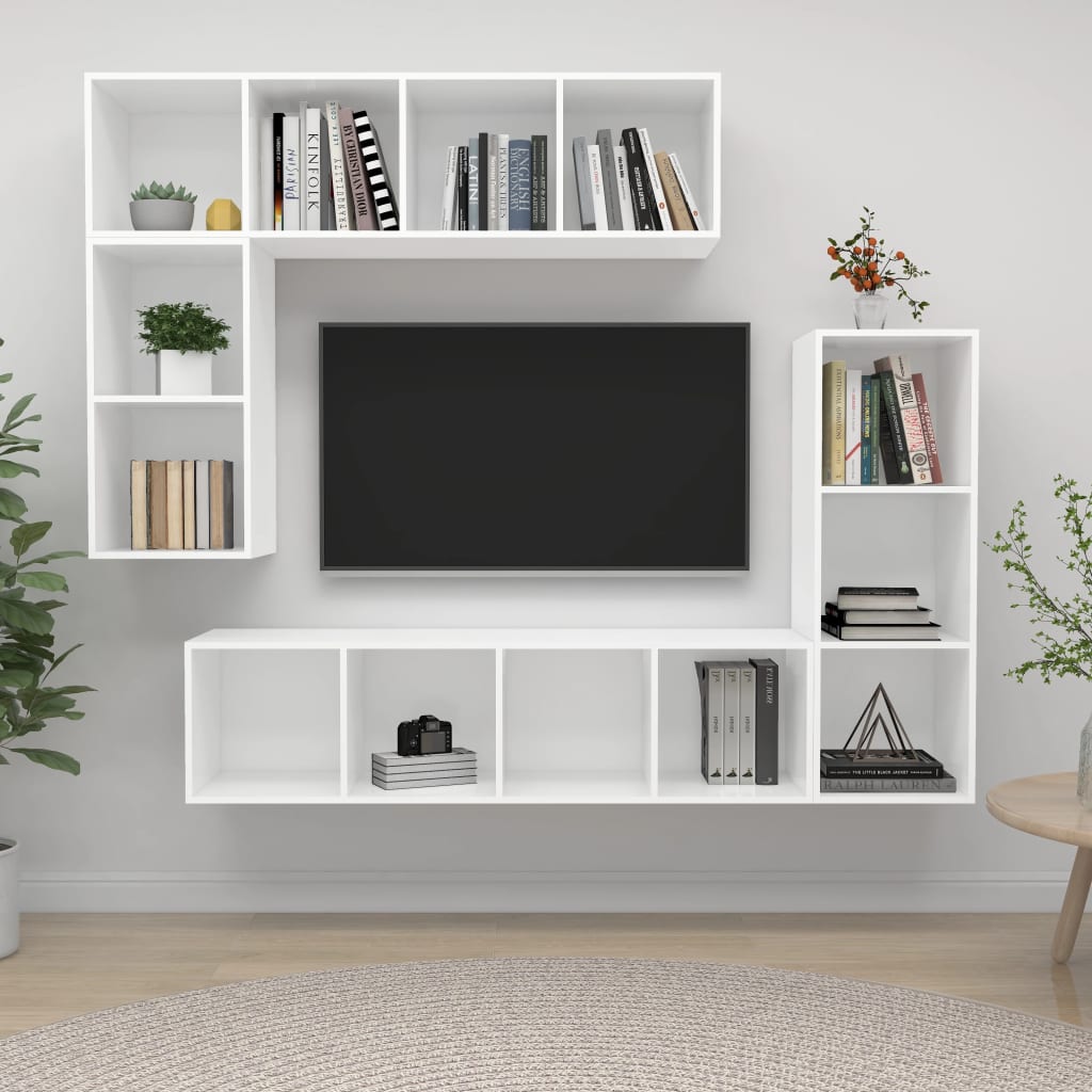 VidaXL 4-delige Tv-meubelset bewerkt hout wit